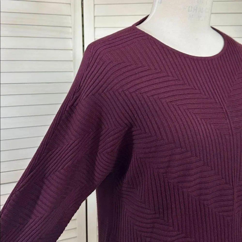 Chico's Sweater Size 2 (12) Burgundy Ribbed Chevron Dolman Sleeve